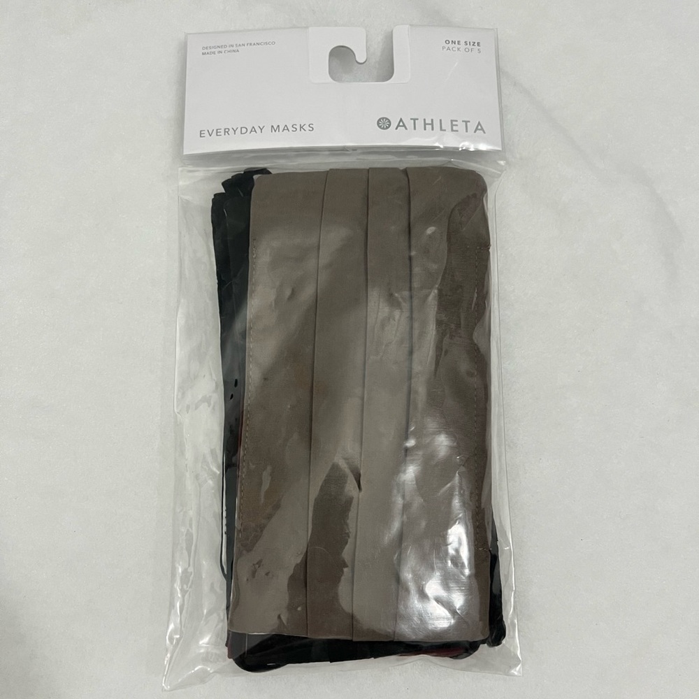 ATHLETA  Reusable Face Masks Unisex Pack of 5 Black Navy Blue Burgundy Brown